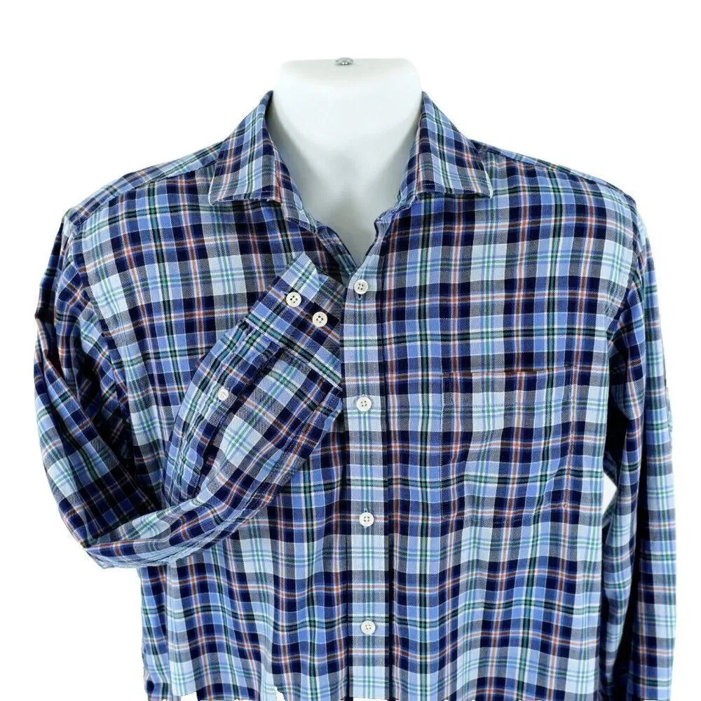 Southern Pines Flannel Plaid Blue Multi-Collared Collared‎ Dress Shirt M Medium